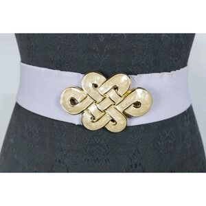 80s Day Lor Stretch Belt Gold Pearl Celtic Knot Buckle Lavender 2"x26" Flat